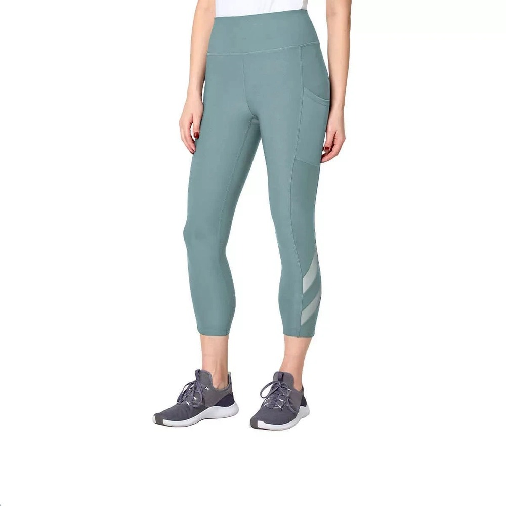 Mondetta Womens Mesh High Waist Active Capri Leggings Trooper Blue Green Small